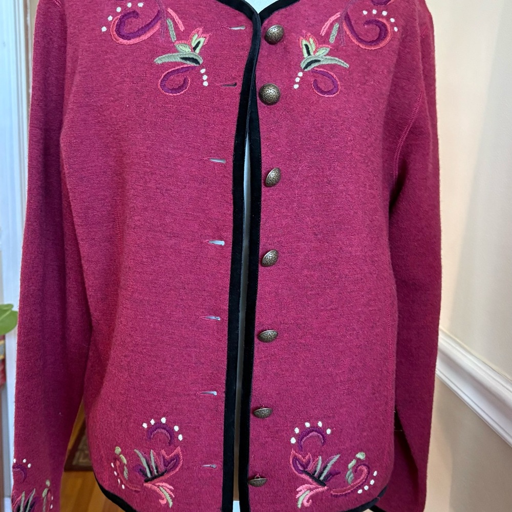 Embroidered Pink Cardigan Sweater